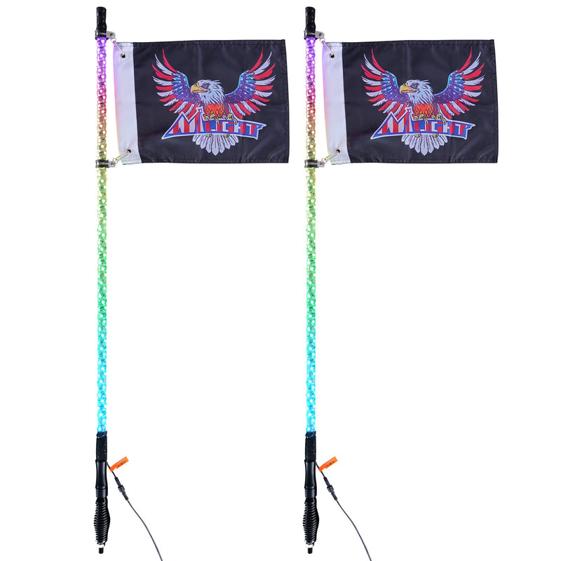 VEVOR LED spirālveida antenas gaismas ar atsperes pamatni, 2 gab., 1,2 m, RGB, ar tālvadību un lietotni
