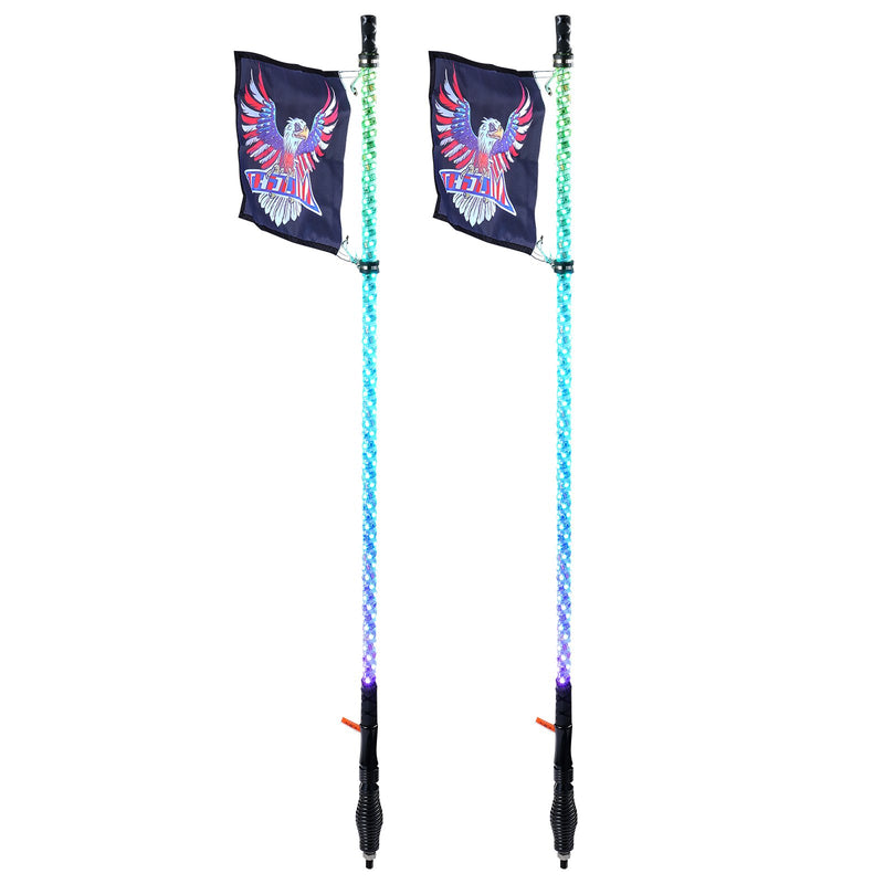 VEVOR LED spirālveida antenas gaismas ar atsperes pamatni, 2 gab., 1,2 m, RGB, ar tālvadību un lietotni