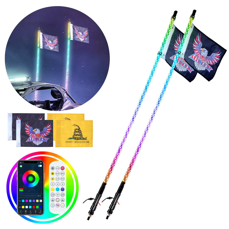 VEVOR LED spirālveida antenas gaismas, 2 gab., 0,9 m, RGB, ar tālvadību un lietotni, piemērotas ATV, UTV, RZR