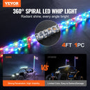 VEVOR LED spirālveida antenas gaisma, 1 gab., 1,2 m, RGB, ar tālvadību un lietotni, piemērota ATV, UTV, RZR