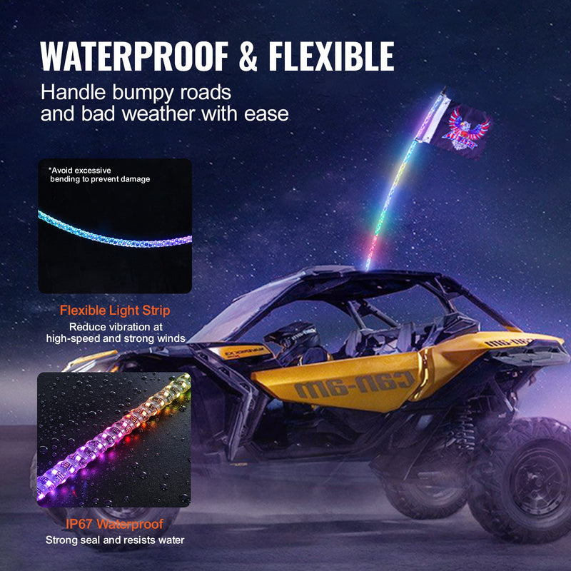 VEVOR LED spirālveida antenas gaisma, 1 gab., 1,2 m, RGB, ar tālvadību un lietotni, piemērota ATV, UTV, RZR
