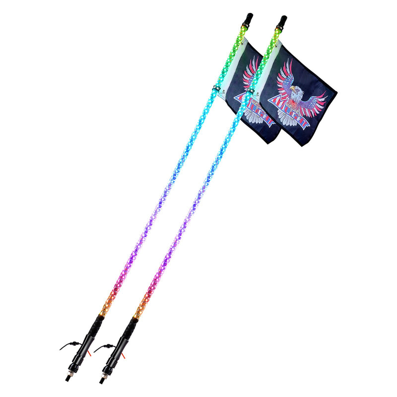 VEVOR LED spirālveida antenas gaismas, 2 gab., 1,2 m, RGB, ar tālvadību un lietotni, piemērotas ATV, UTV, RZR