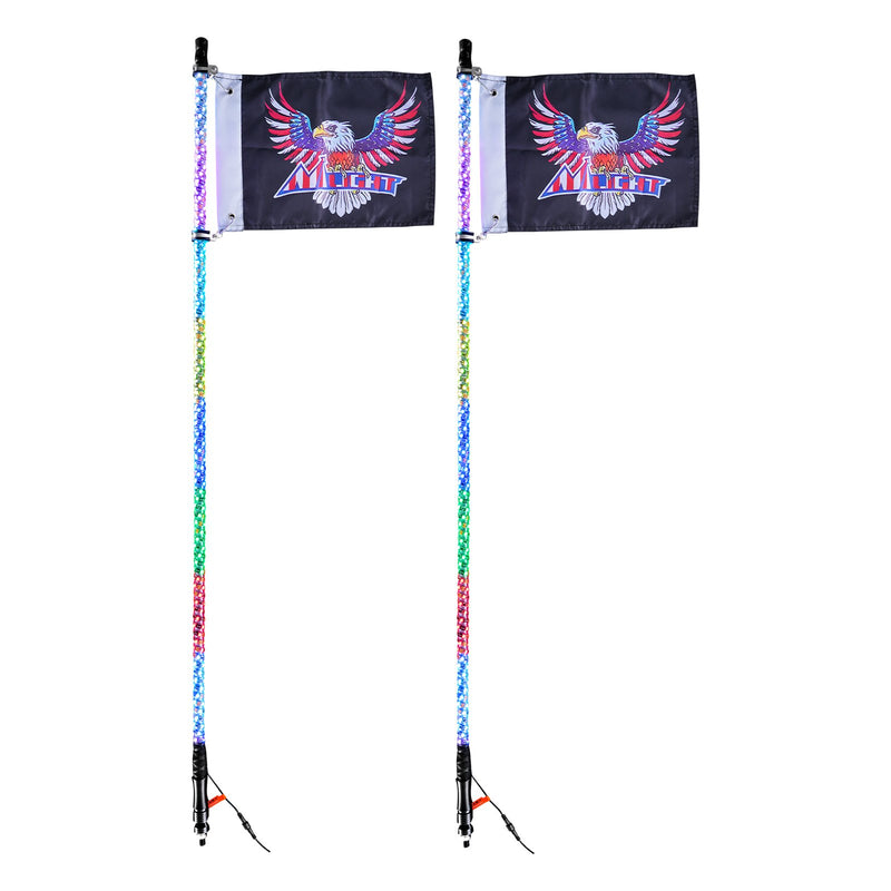 VEVOR LED spirālveida antenas gaismas, 2 gab., 1,2 m, RGB, ar tālvadību un lietotni, piemērotas ATV, UTV, RZR