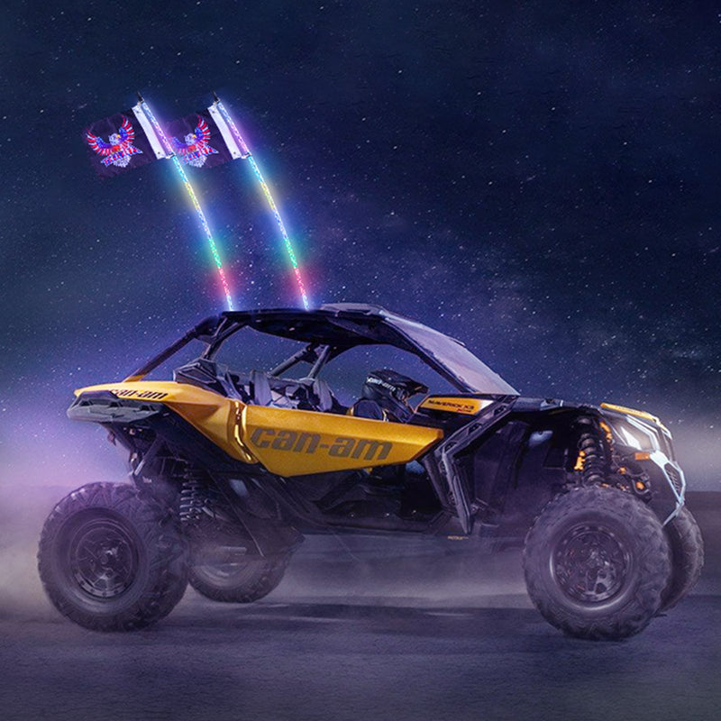 VEVOR LED spirālveida antenas gaismas, 2 gab., 1,2 m, RGB, ar tālvadību un lietotni, piemērotas ATV, UTV, RZR