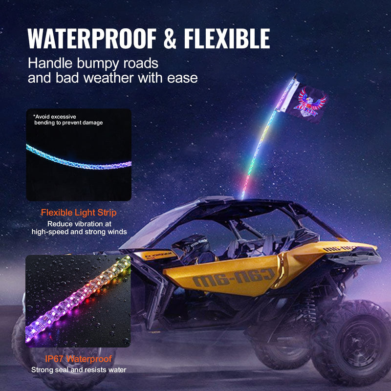 VEVOR LED spirālveida antenas gaisma, 1 gab., 1,5 m, RGB, ar tālvadību un lietotni, piemērota ATV, UTV, RZR
