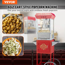 VEVOR popkorna aparāts ar ratiņiem 850 W ar 8 oz katlu līdz 48 porcijām vienā reizē, ar rūdīta stikla korpusu un 4 kausiņiem, kino stila, sarkans - ZEMLETES.LV