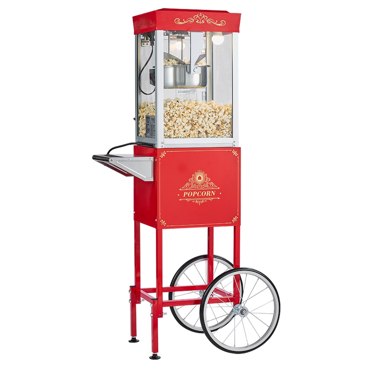 VEVOR Popcorn Machine with Trolley 800 W, 0.2 kg Kettle, 48 Portions, Glass Walls, Red
