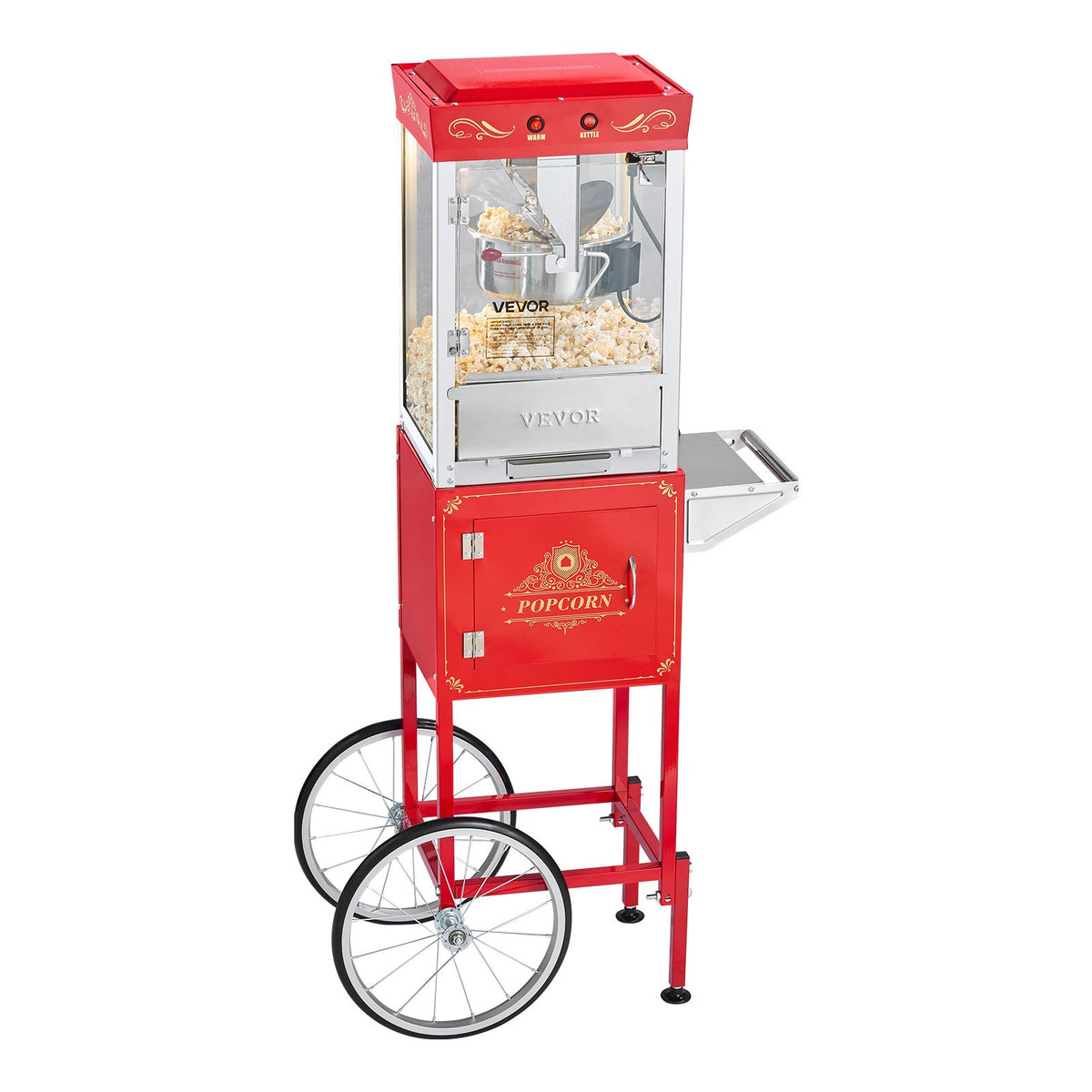 VEVOR Popcorn Machine with Trolley 800 W, 0.2 kg Kettle, 48 Portions, Glass Walls, Red