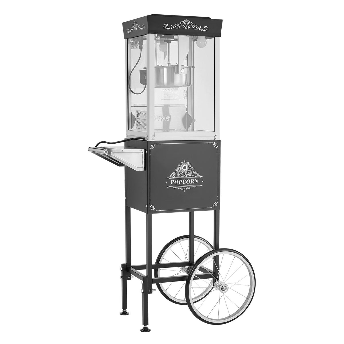VEVOR popkornimasin käruga 800 W, 0,2 kg pott, 48 portsjonit, klaasseinad, must