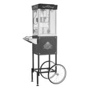 Popkorna mašīna ar ratiņiem, 0,2 kg nerūsējošā tērauda katls, 800 W, 48 porcijas, stikla sienas, PC durvis, melna