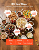 Popkorna mašīna ar ratiņiem, 0,2 kg nerūsējošā tērauda katls, 800 W, 48 porcijas, stikla sienas, PC durvis, melna