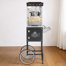 Popkorna mašīna ar ratiņiem, 0,2 kg nerūsējošā tērauda katls, 800 W, 48 porcijas, stikla sienas, PC durvis, melna