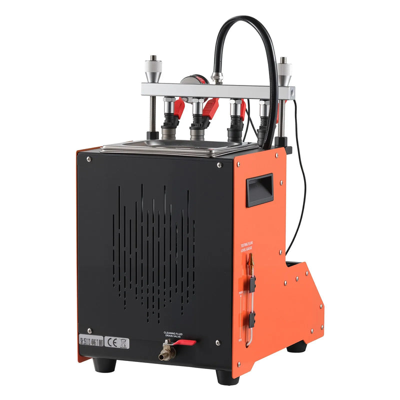 VEVOR degvielas iesmidzinātāju tīrītājs un testētājs, 9 testa režīmi, 4 cilindru 28 kHz ultraskaņas tīrīšanas iekārta, automobiļu iesmidzinātāju tīrīšanas ierīce ar drenāžas vārstu un 12 V darba spriegumu automašīnām un motocikliem