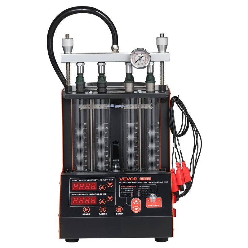 VEVOR degvielas iesmidzinātāju tīrītājs un testētājs, 9 testa režīmi, 4 cilindru 28 kHz ultraskaņas tīrīšanas iekārta, automobiļu iesmidzinātāju tīrīšanas ierīce ar drenāžas vārstu un 12 V darba spriegumu automašīnām un motocikliem