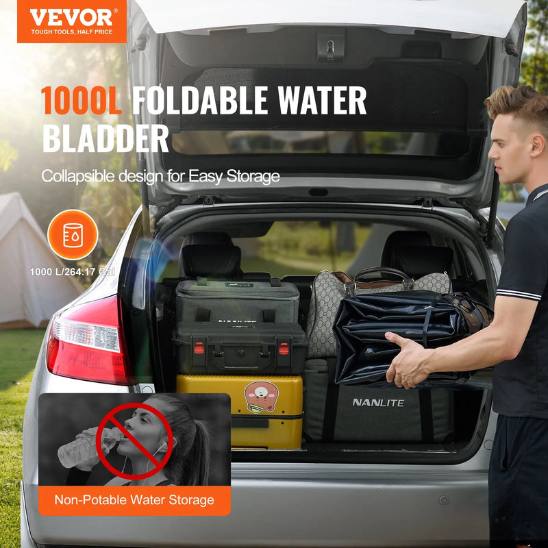Salokāma ūdens uzglabāšanas tvertne 1000 l, PVC, pārnēsājama, melna