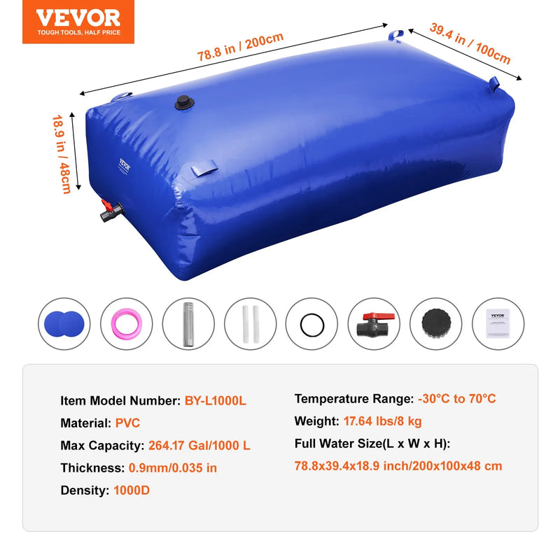 Pārnēsājama ūdens uzglabāšanas tvertne 1000 l, 1000D PVC, salokāma