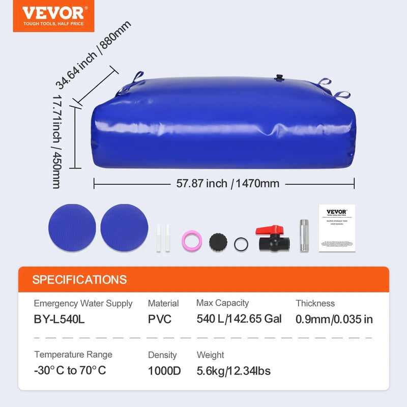 Pārnēsājama ūdens uzglabāšanas tvertne 540 l, 1000D PVC, salokāma