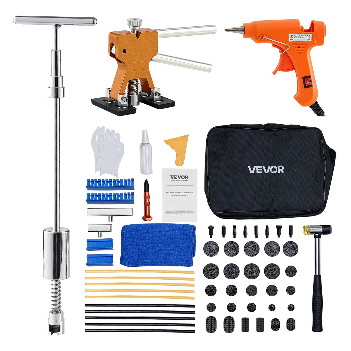 VEVOR 61-Piece Paintless Dent Removal Kit with Gold Lifter, Slide Hammer, T-Bar and Glue Gun for Car, Fridge and Door Dent Repair