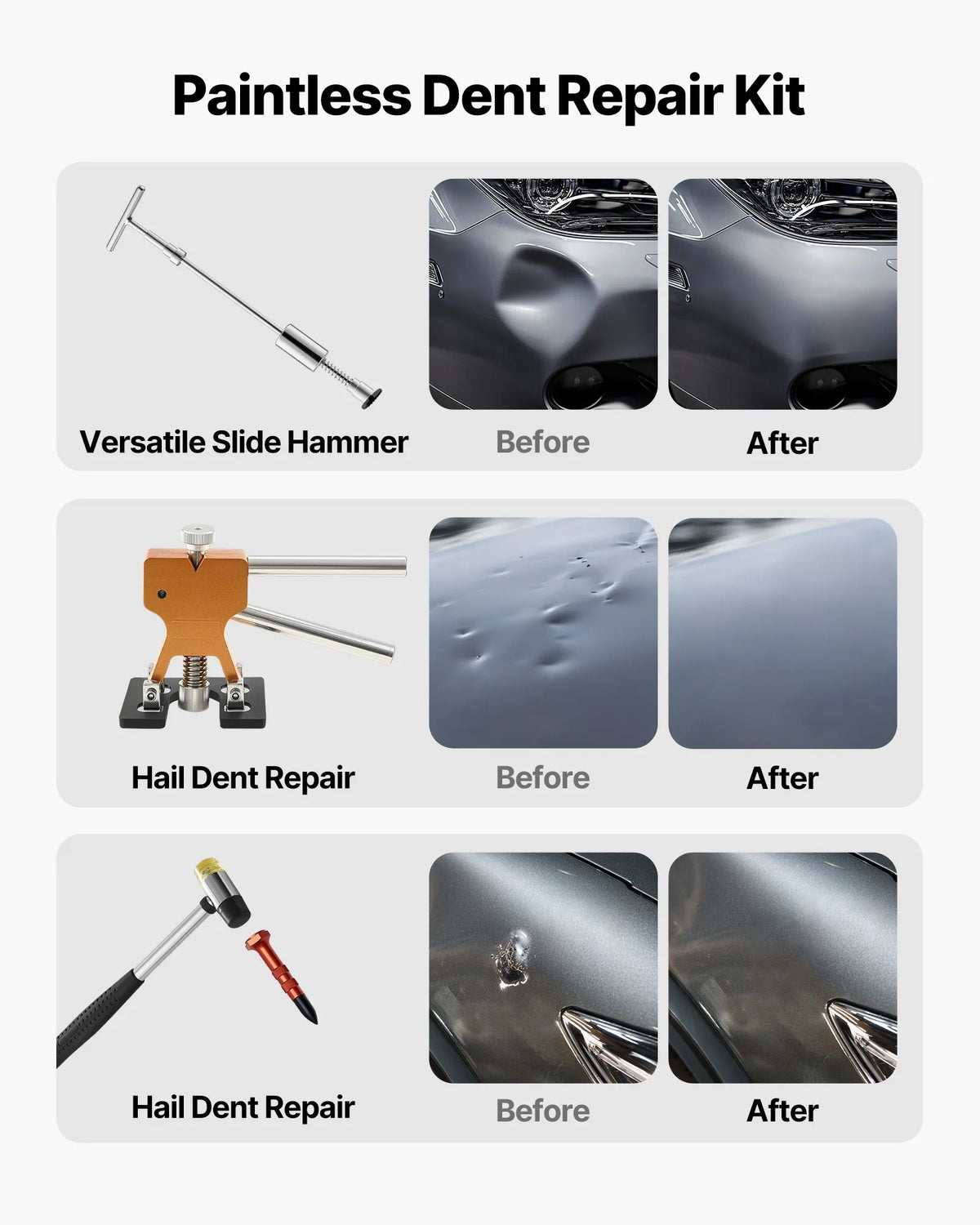 VEVOR 61-Piece Paintless Dent Removal Kit with Gold Lifter, Slide Hammer, T-Bar and Glue Gun for Car, Fridge and Door Dent Repair