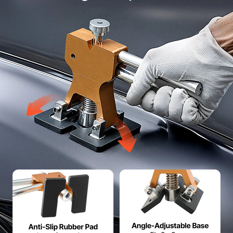 ChatGPT saka:  VEVOR 61 gab. bezkrāsas iedobumu noņemšanas komplekts ar zelta pacēlāju, bīdāmo āmuru, T-veida stieni un līmes pistoli automašīnu, ledusskapju un durvju iedobumu labošanai