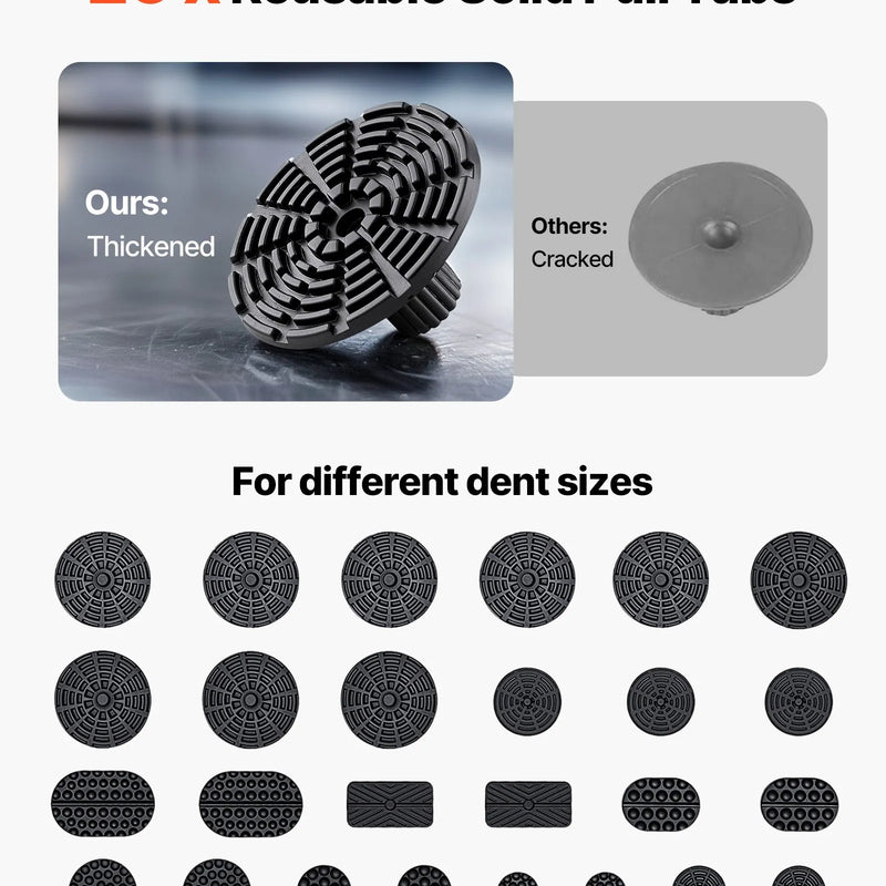 ChatGPT saka:  VEVOR 61 gab. bezkrāsas iedobumu noņemšanas komplekts ar zelta pacēlāju, bīdāmo āmuru, T-veida stieni un līmes pistoli automašīnu, ledusskapju un durvju iedobumu labošanai