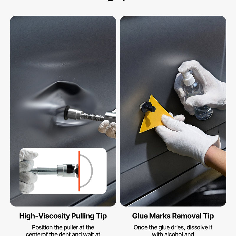 100 gab. bezkrāsas iedobumu novēršanas komplekts ar zelta pacēlāju, tilta vilcēju, T-veida āmuru, līmes pistoli un piederumiem automašīnu virsbūvju, ledusskapju un durvju iedobumu remontam