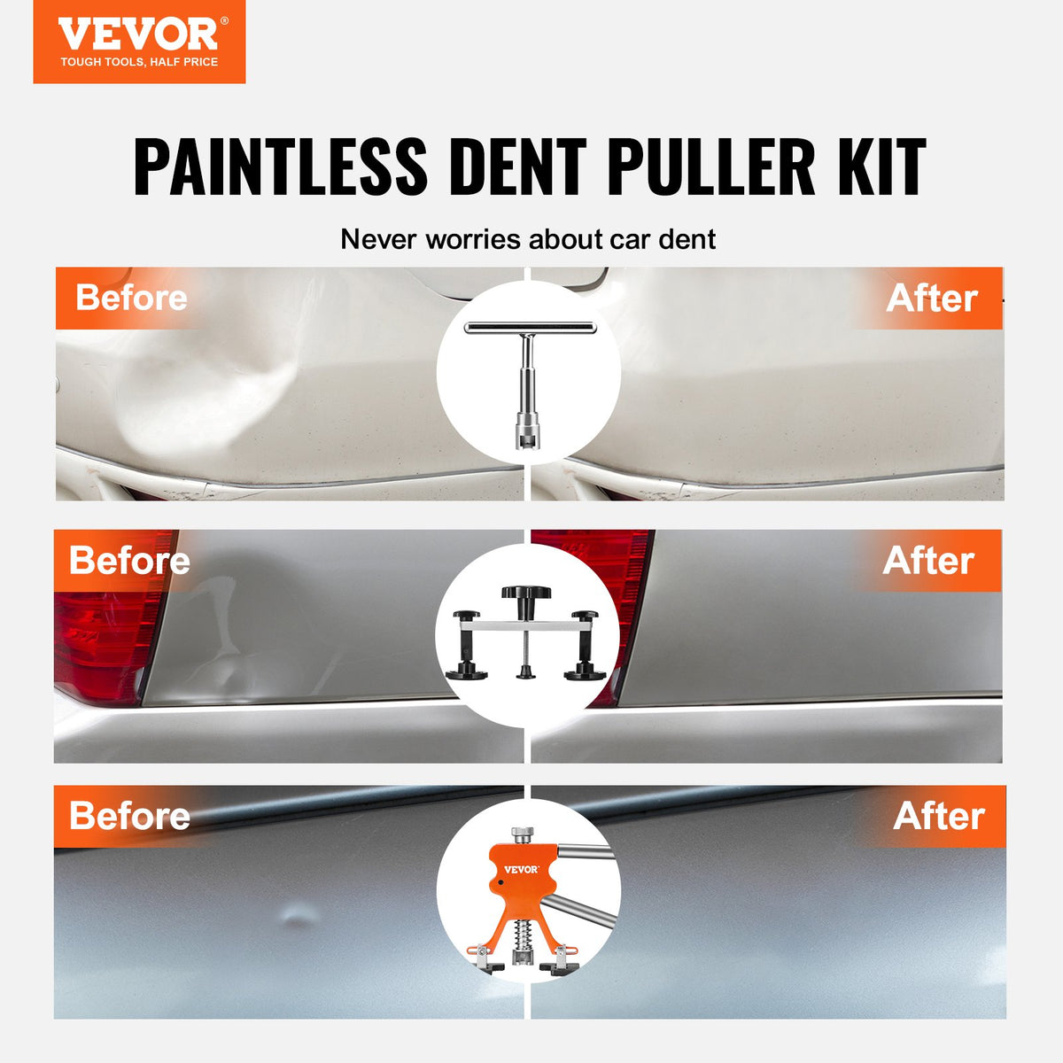 VEVOR 107-Piece Car Body Dent Repair Tool Kit, Auto Body Dent Puller, Bridge Lifter, Paintless Hail Damage Repair Set
