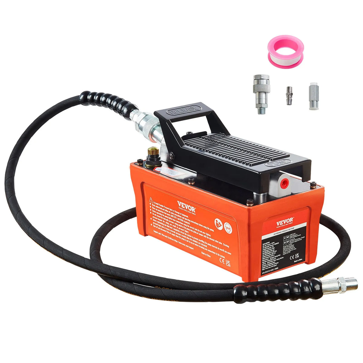 VEVOR Pneumatic Hydraulic Foot Pump 689 bar, 1.9 l Tank, 2 m Hose, Orange