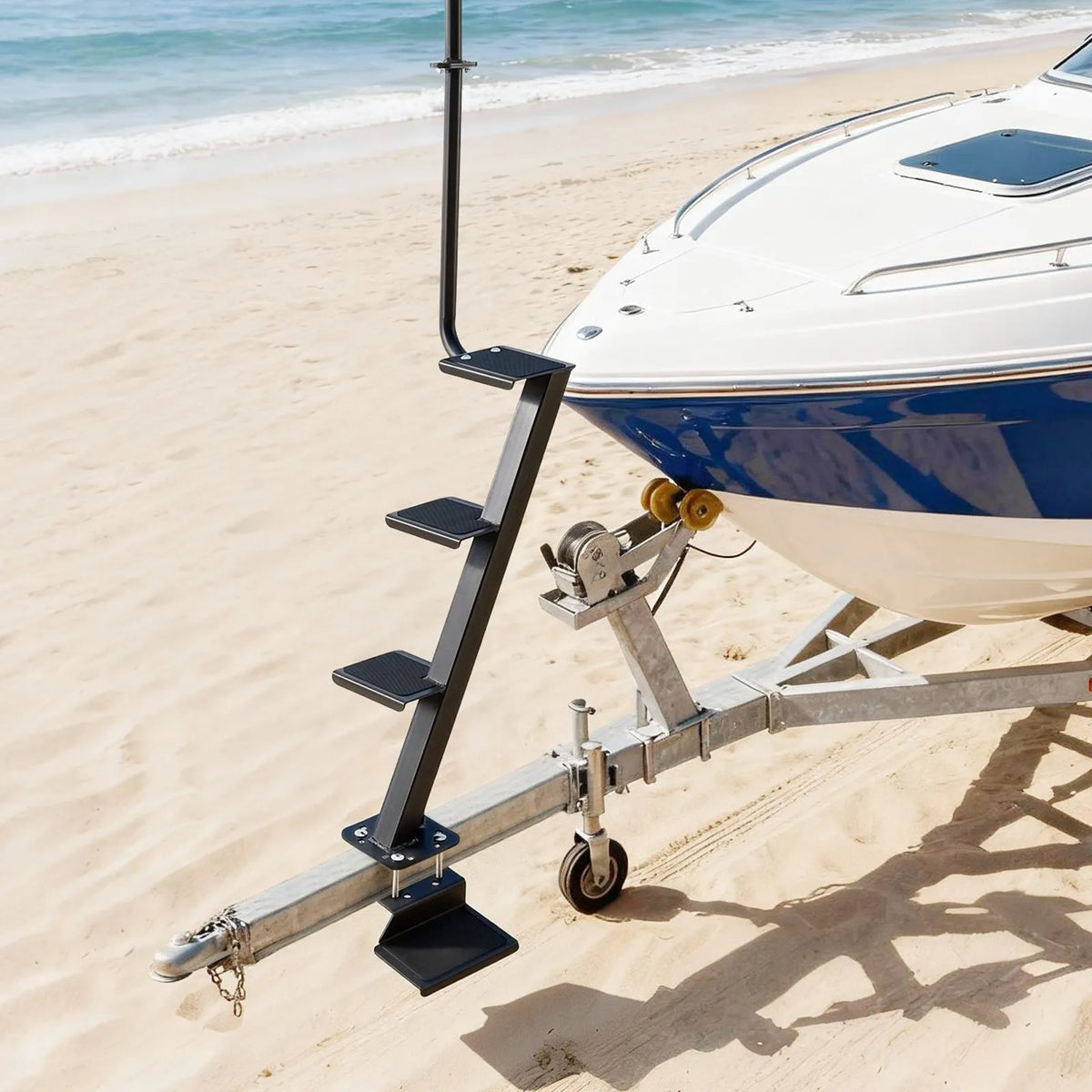 VEVOR 4-Step Boat Trailer Boarding Ladder with Handrail and Non-Slip Surface, 3 Mounting Angles, Frames 76.2 × 76.2 / 76.2 × 127 / 101.6 × 101.6 mm, Bottom Mount