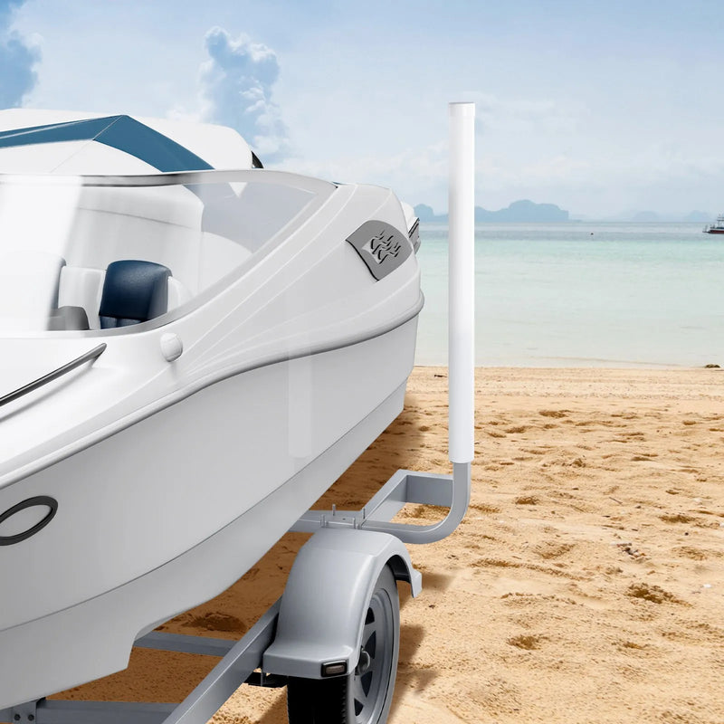 Laivu piekabes vadotne, 1,5 m regulējams dizains, 2 gab. nerūsējoši cinkoti tērauda stabi ar PVC caurulēm, piemērota ūdensslēpju, makšķerēšanas un buru laivu piekabēm