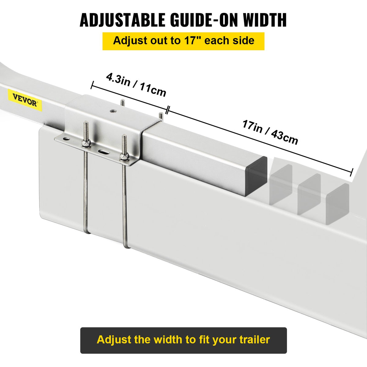 Boat Trailer Guides, 117 cm, Pair of Aluminium Guides, Stainless Steel with Adjustable Width, Mounting Hardware Included, Suitable for Jet Ski, Fishing and Sailing Boat Trailers