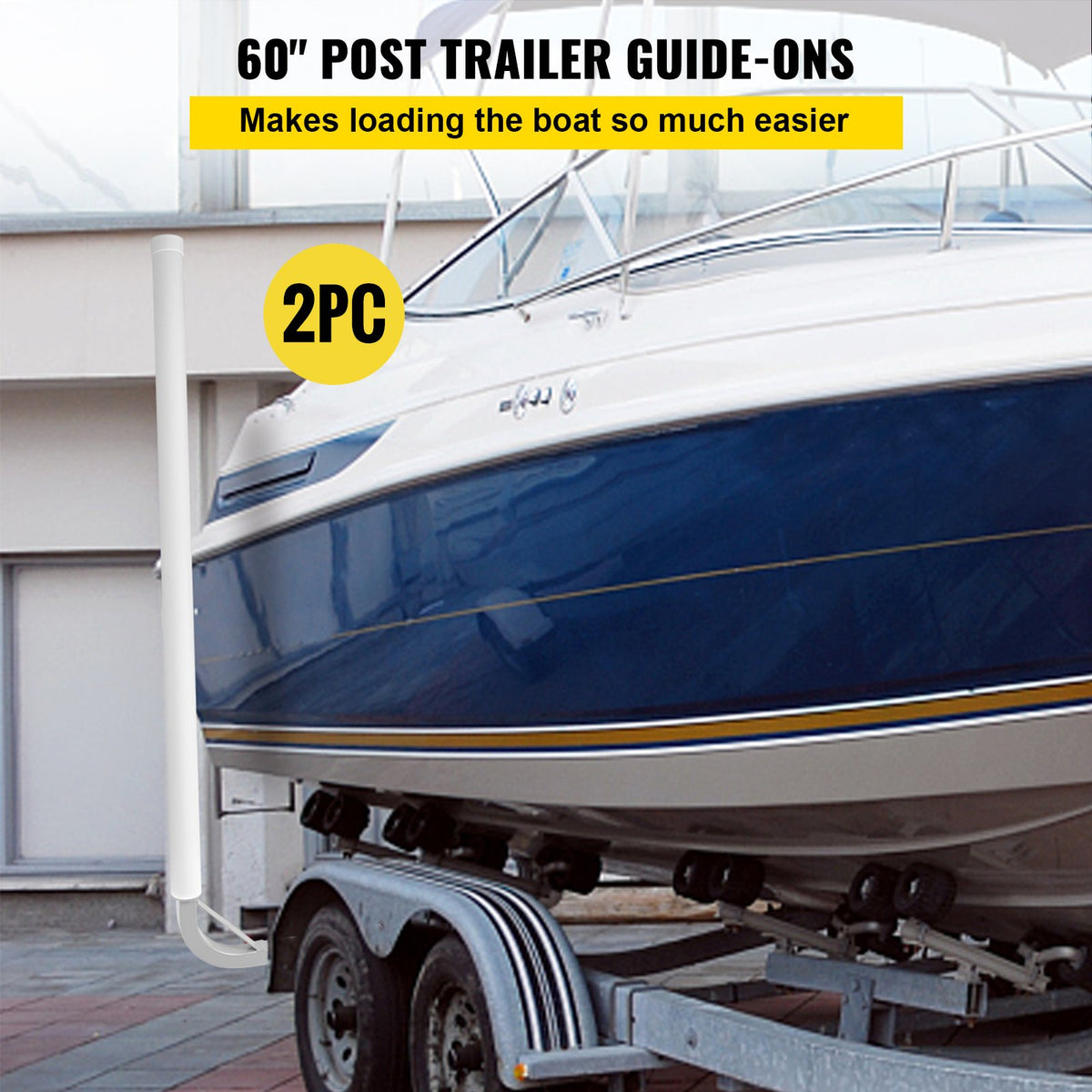 Boat Trailer Guide, 152 cm, 2 Steel Poles with White PVC Covers, All Fasteners Included, Suitable for Water Ski, Fishing and Sailing Boat Trailers