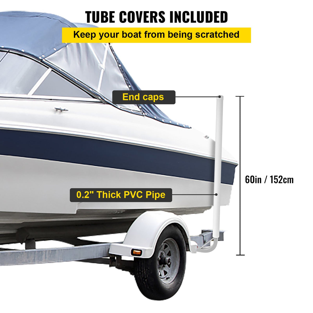 Boat Trailer Guide, 152 cm, 2 Steel Poles with White PVC Covers, All Fasteners Included, Suitable for Water Ski, Fishing and Sailing Boat Trailers