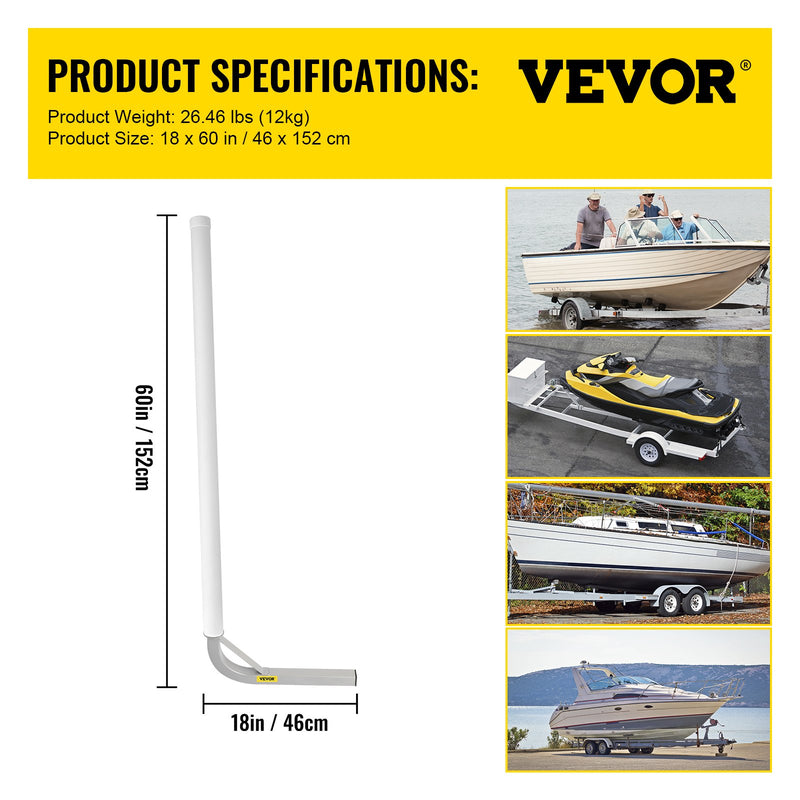 Laivu piekabes vadotne, 152 cm, 2 gab. tērauda stabi ar baltiem PVC pārklājumiem, komplektā visi stiprinājumi, piemērota ūdensslēpju, makšķerēšanas un buru laivu piekabēm