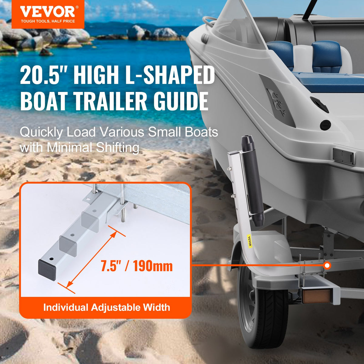 VEVOR Boat Trailer Guides, 52 cm Adjustable Design, 2 pcs, Galvanised Steel, with Rollers