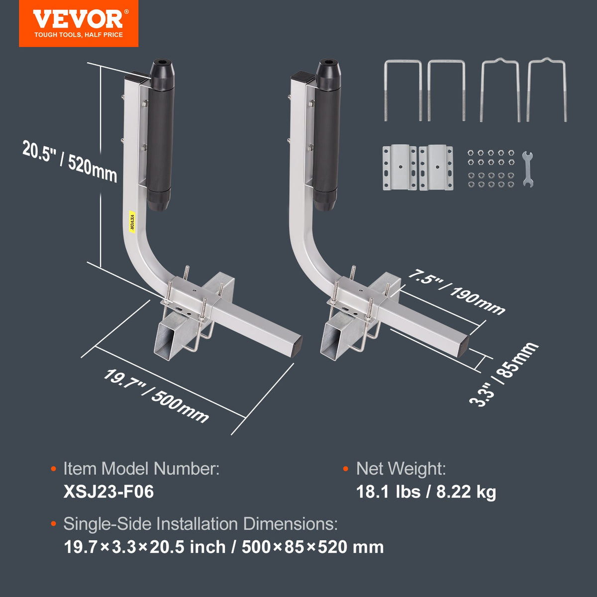 VEVOR Boat Trailer Guides, 52 cm Adjustable Design, 2 pcs, Galvanised Steel, with Rollers