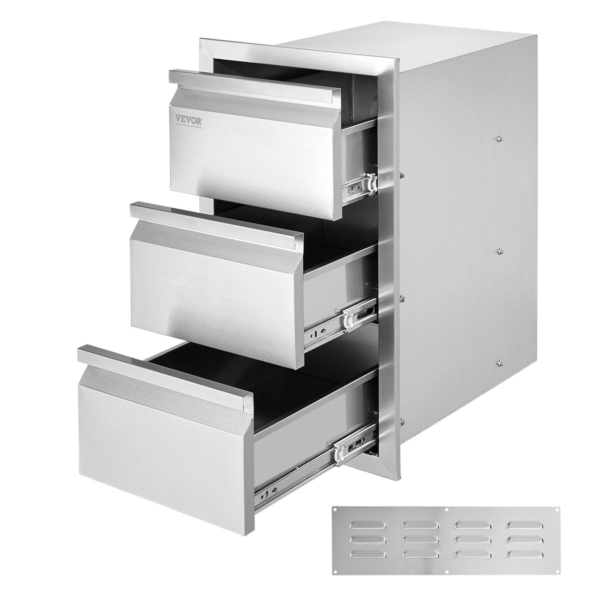 VEVOR Triple Access Drawer, 201 Stainless Steel, for Outdoor Kitchen or BBQ Island, 483 × 660 mm