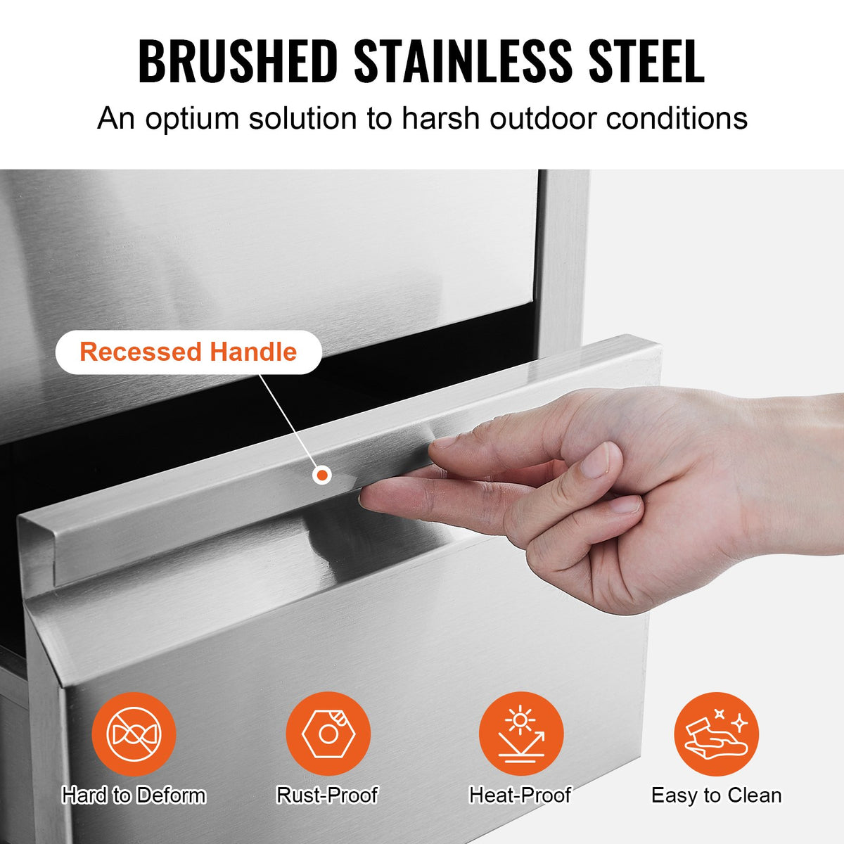 VEVOR Triple Access Drawer, 201 Stainless Steel, for Outdoor Kitchen or BBQ Island, 483 × 660 mm