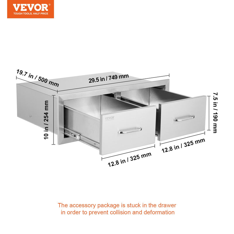 VEVOR BBQ Atvilktņu Skapis ar Dubultām Horizontālām Atvilktnēm, 75x25 cm, Izturīgs Uzglabāšanas Skapis