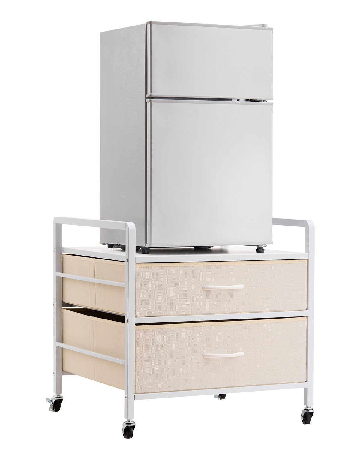 VEVOR mini ledusskapja statīvs ar 2 atvilktnēm, 80 kg, balts