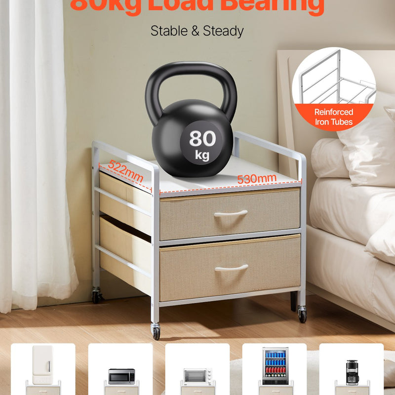 VEVOR Mini ledusskapja statīvs ar uzglabāšanu, 80 kg, balts, 2 atvilktnes