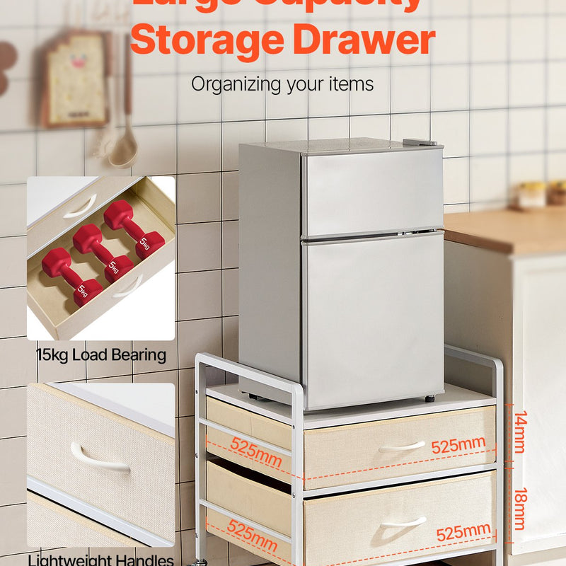 VEVOR Mini ledusskapja statīvs ar uzglabāšanu, 80 kg, balts, 2 atvilktnes