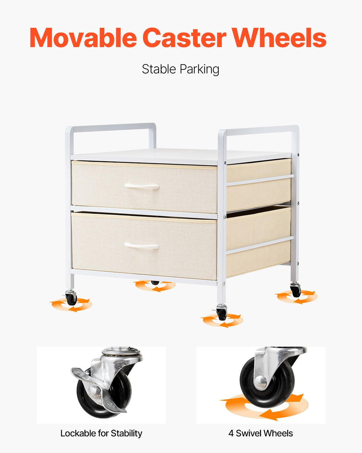 VEVOR mini ledusskapja statīvs ar 2 atvilktnēm, 80 kg, balts
