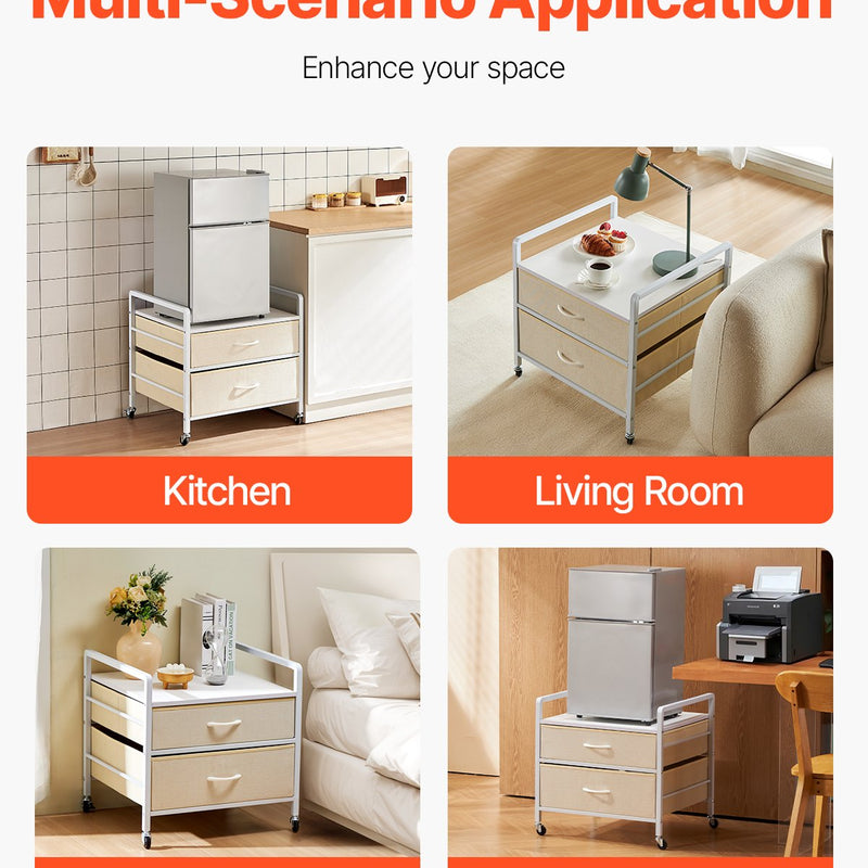 VEVOR Mini ledusskapja statīvs ar uzglabāšanu, 80 kg, balts, 2 atvilktnes