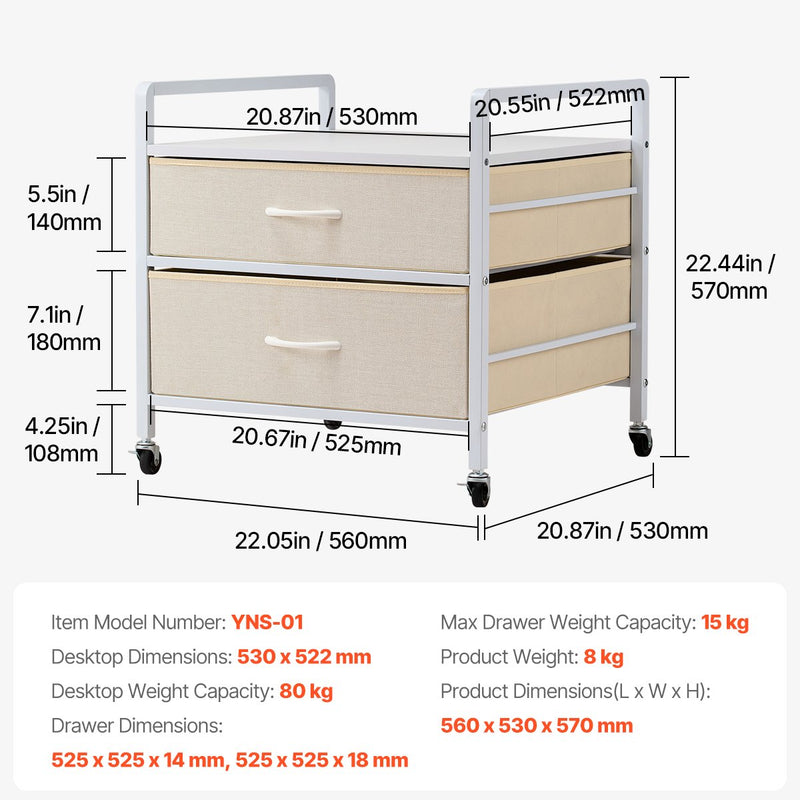 VEVOR Mini ledusskapja statīvs ar uzglabāšanu, 80 kg, balts, 2 atvilktnes