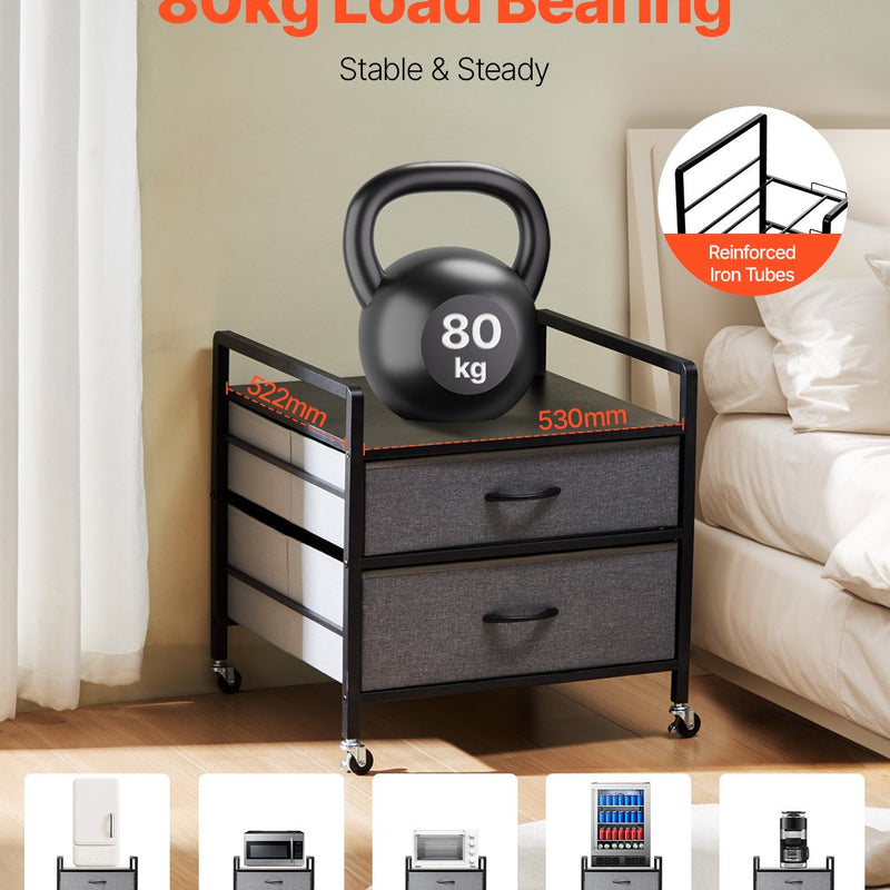 VEVOR Mini ledusskapja statīvs ar uzglabāšanu un 2 atvilktnēm, 80 kg, pelēks