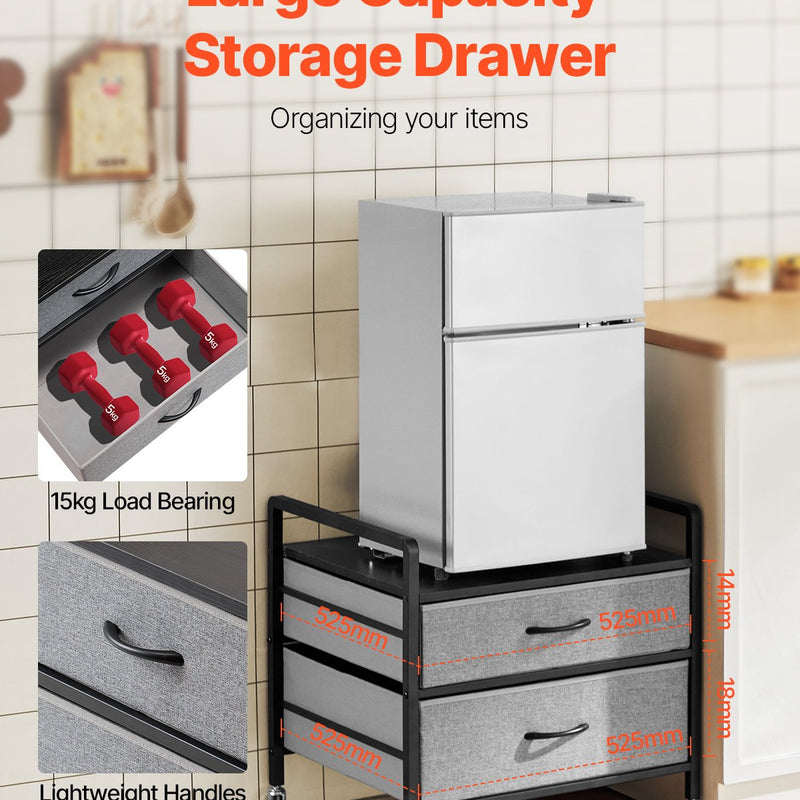 VEVOR Mini ledusskapja statīvs ar uzglabāšanu un 2 atvilktnēm, 80 kg, pelēks