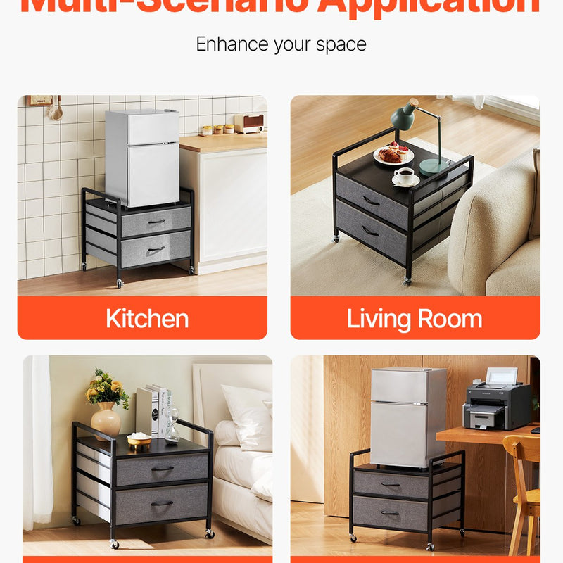 VEVOR Mini ledusskapja statīvs ar uzglabāšanu un 2 atvilktnēm, 80 kg, pelēks