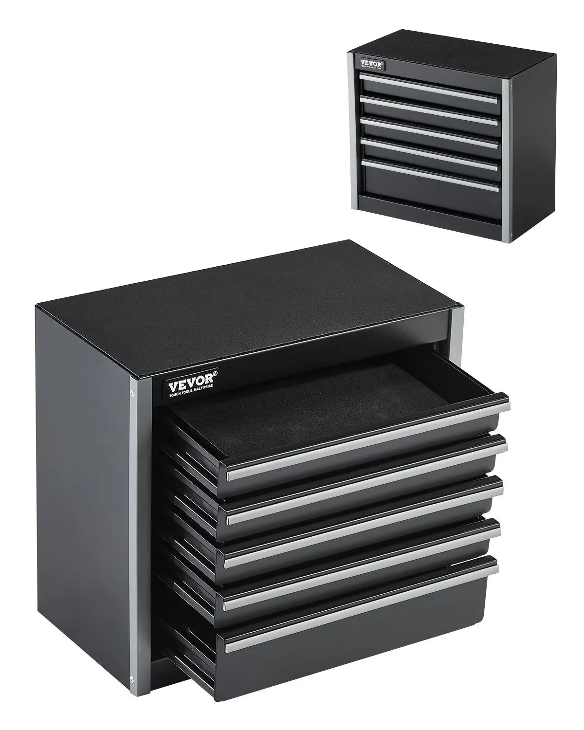 VEVOR Metal Tool Box 220 mm with 5 Drawers, Ball Bearing Slides, EVA Inserts, Black