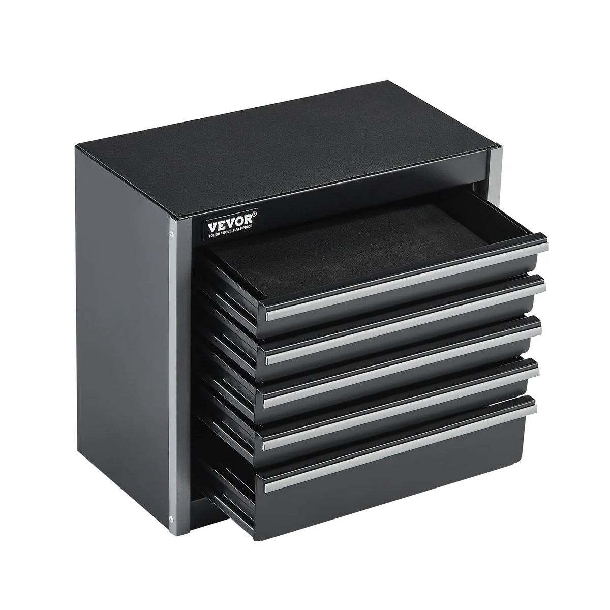 VEVOR Metal Tool Box 220 mm with 5 Drawers, Ball Bearing Slides, EVA Inserts, Black